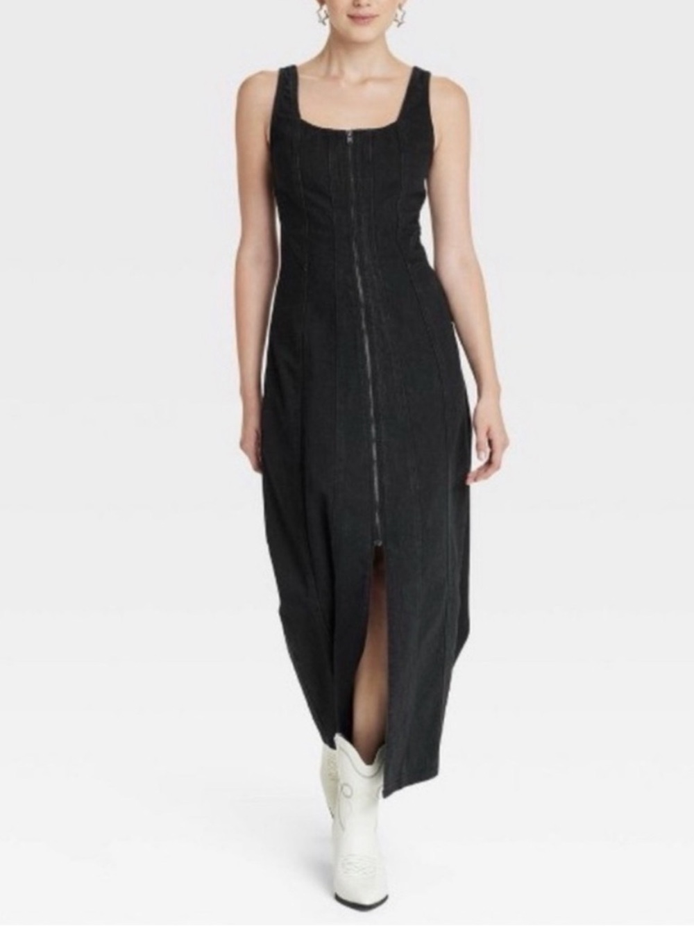 Universal Thread Black Sleeveless Zip-Front Midi Dress
